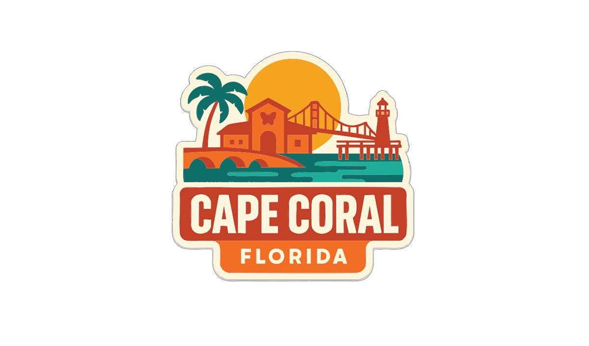 a sticker or logo for Cape Coral, Florida.