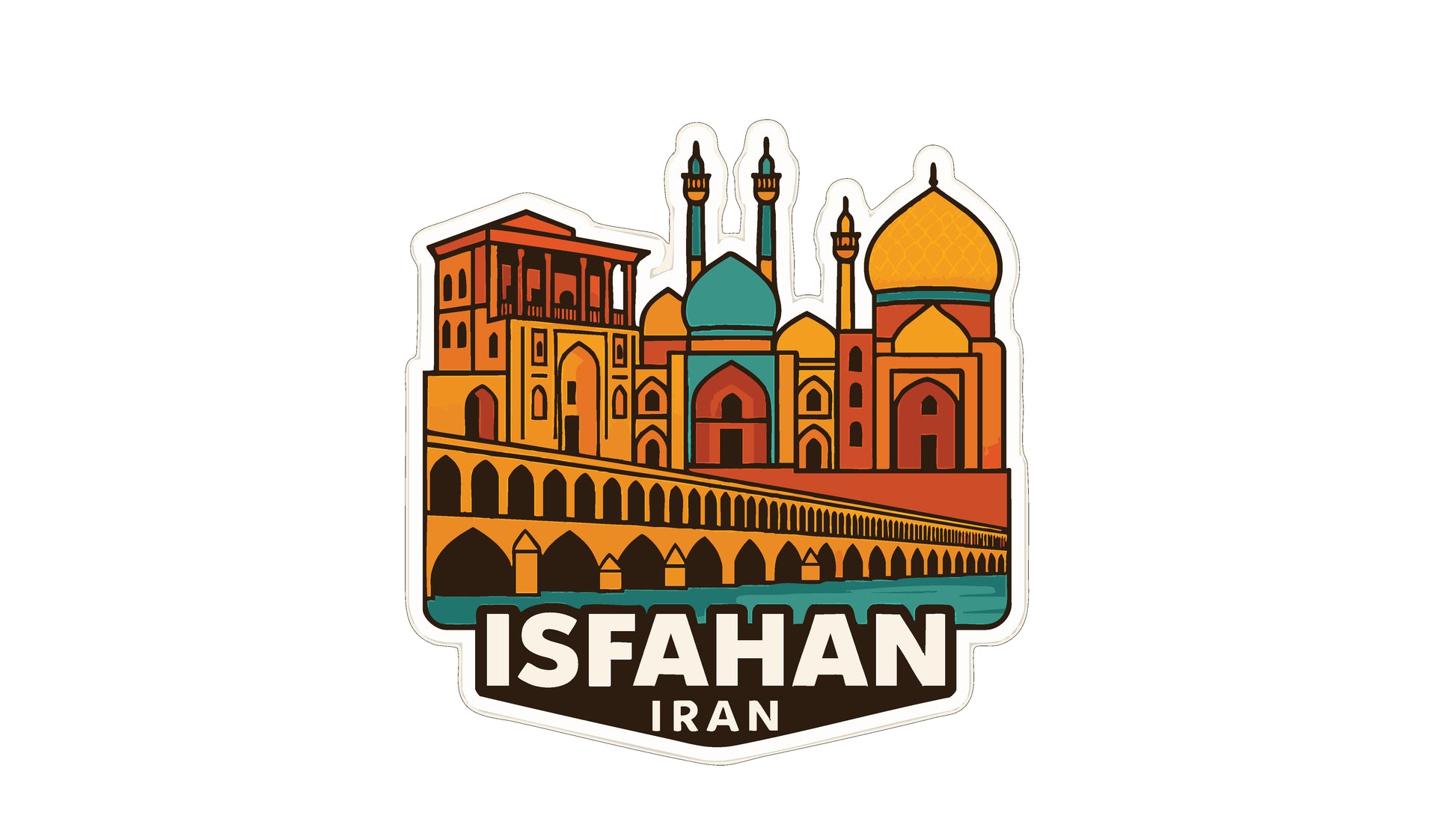 a stylized illustration of a cityscape with a prominent mosque in the center, surrounded by other buildings and structures.