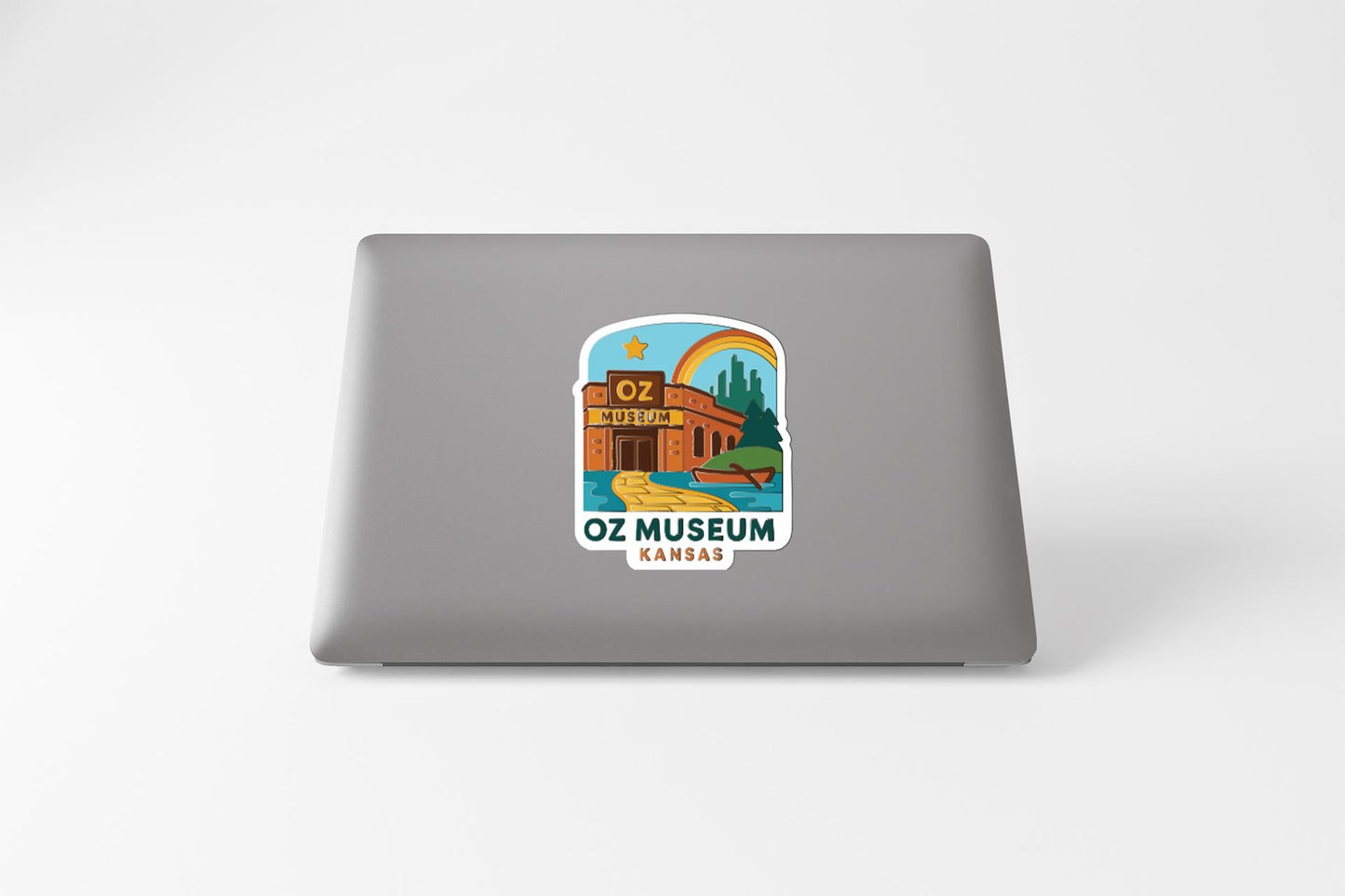 a sticker with an illustration of the Oz Museum in Kansas.