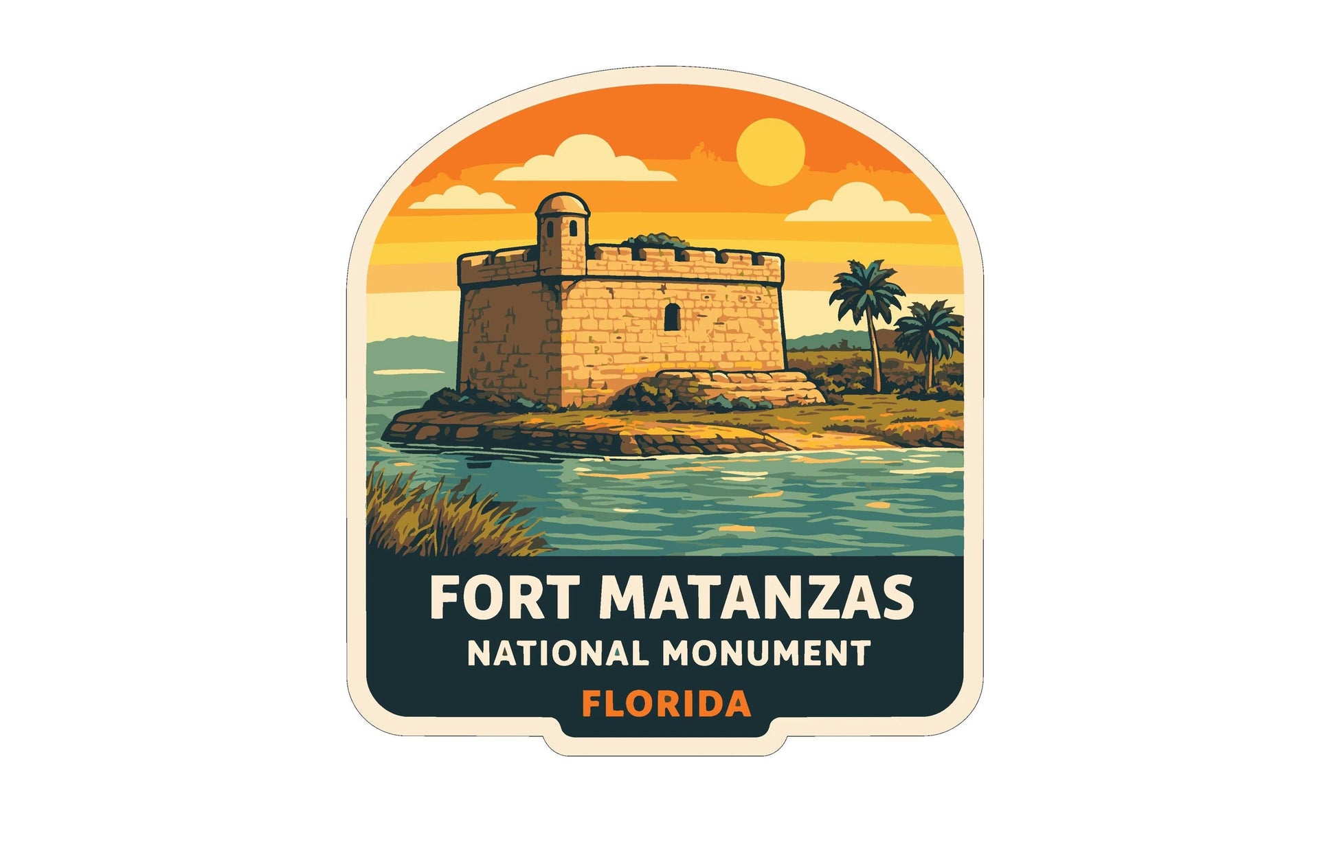 a sticker or label with an illustration of Fort Matanzas National Monument in Florida.