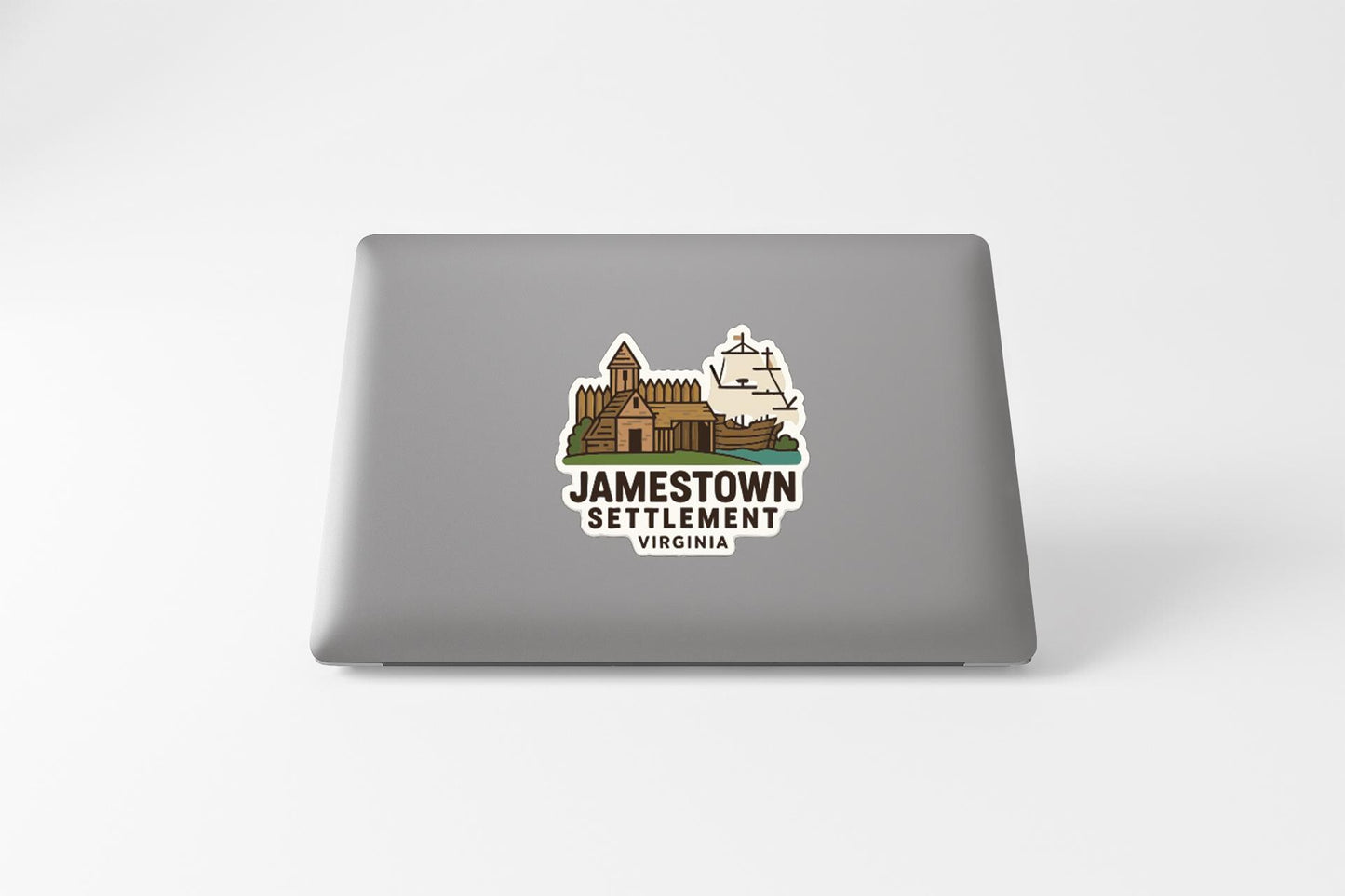 a sticker with a graphic of Jamestown Settlement, Virginia.