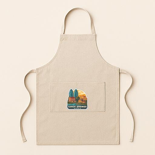 A beige apricot with a graphic of a city skyline on the front pocket.