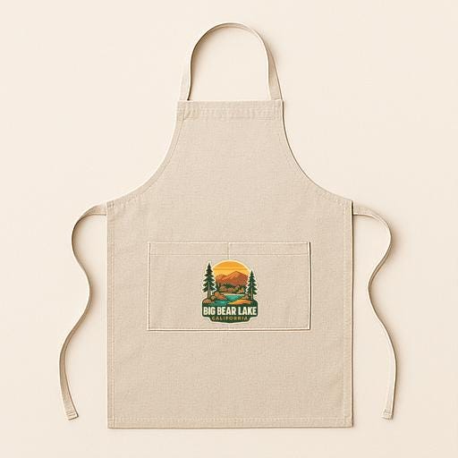 A beige apricot with a logo for "Big Bear Lake" printed on it.