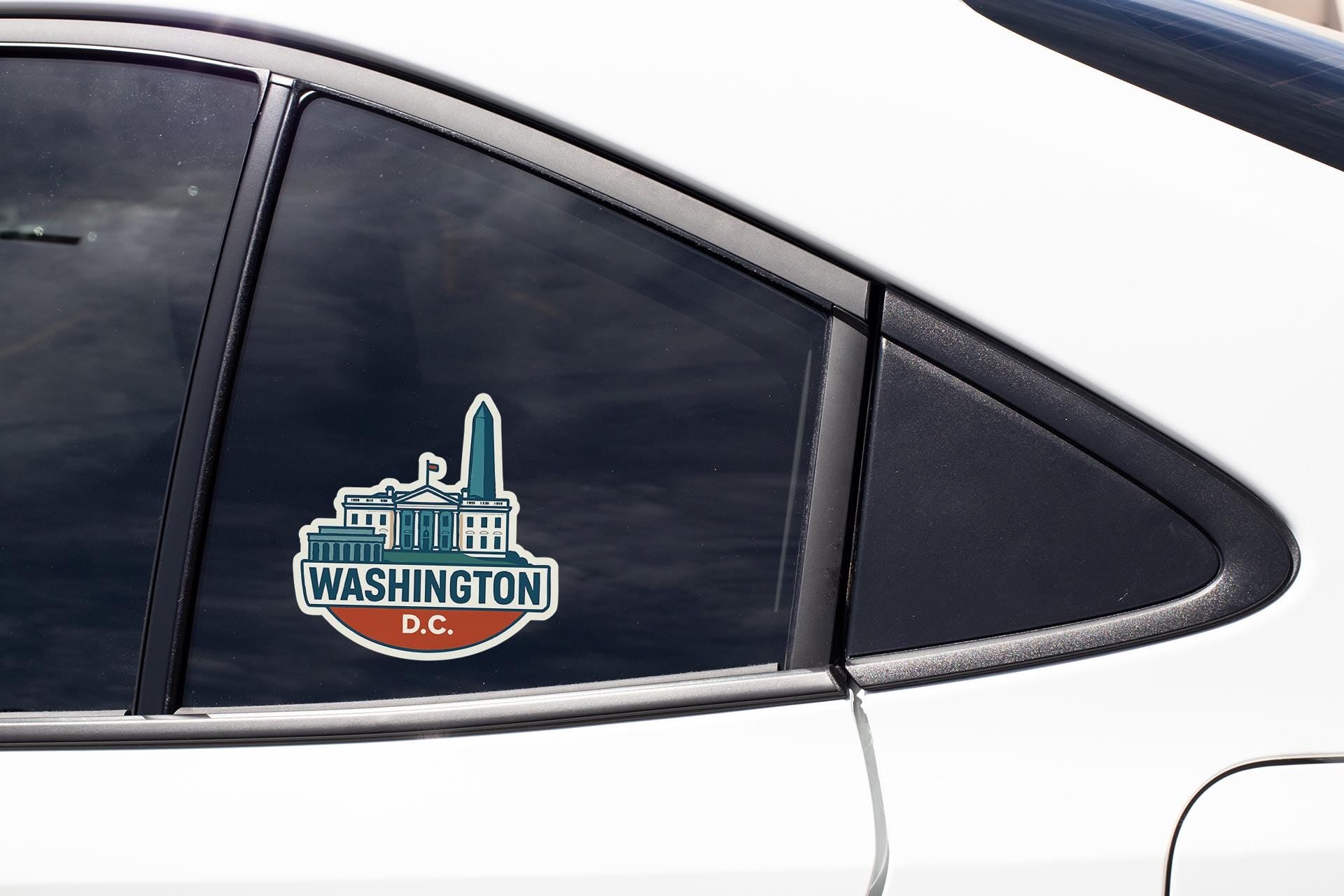 a washington dc sticker on the side of a car