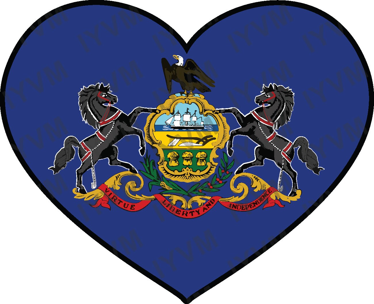 State of Pennsylvania Flag Heart Sticker Decal  USA Pennsylvania State  Harrisburg  The Keystone State  Quaker State  Coal State / Railroad