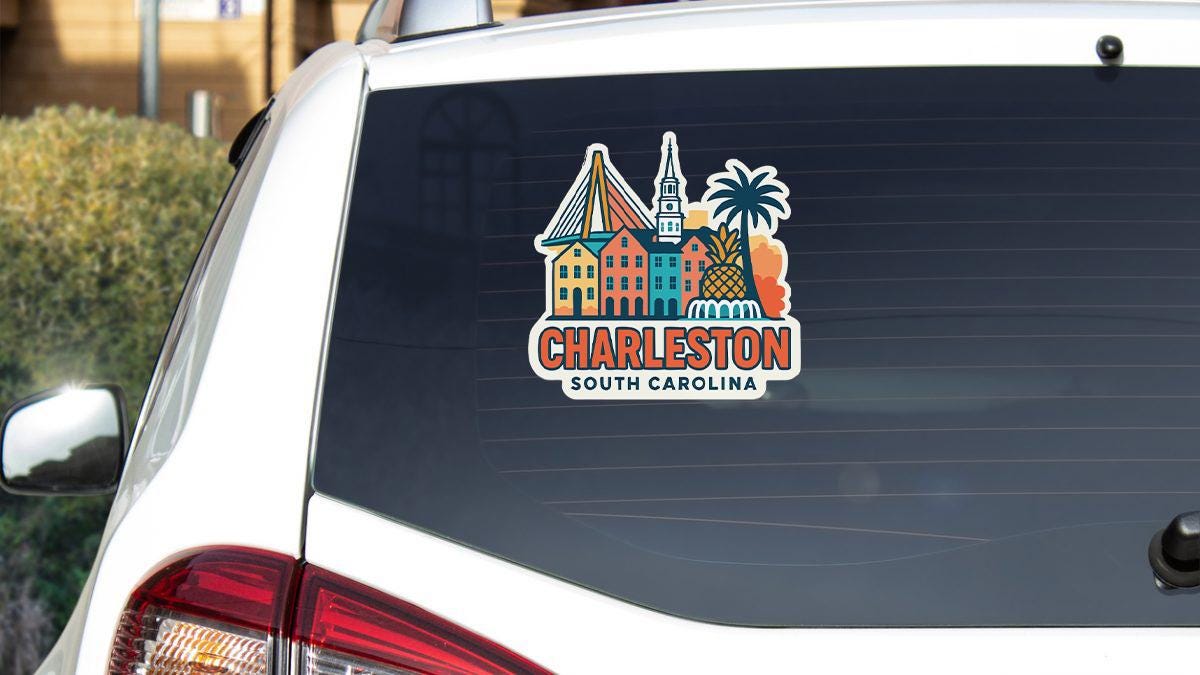 a car with a sticker on the back of it