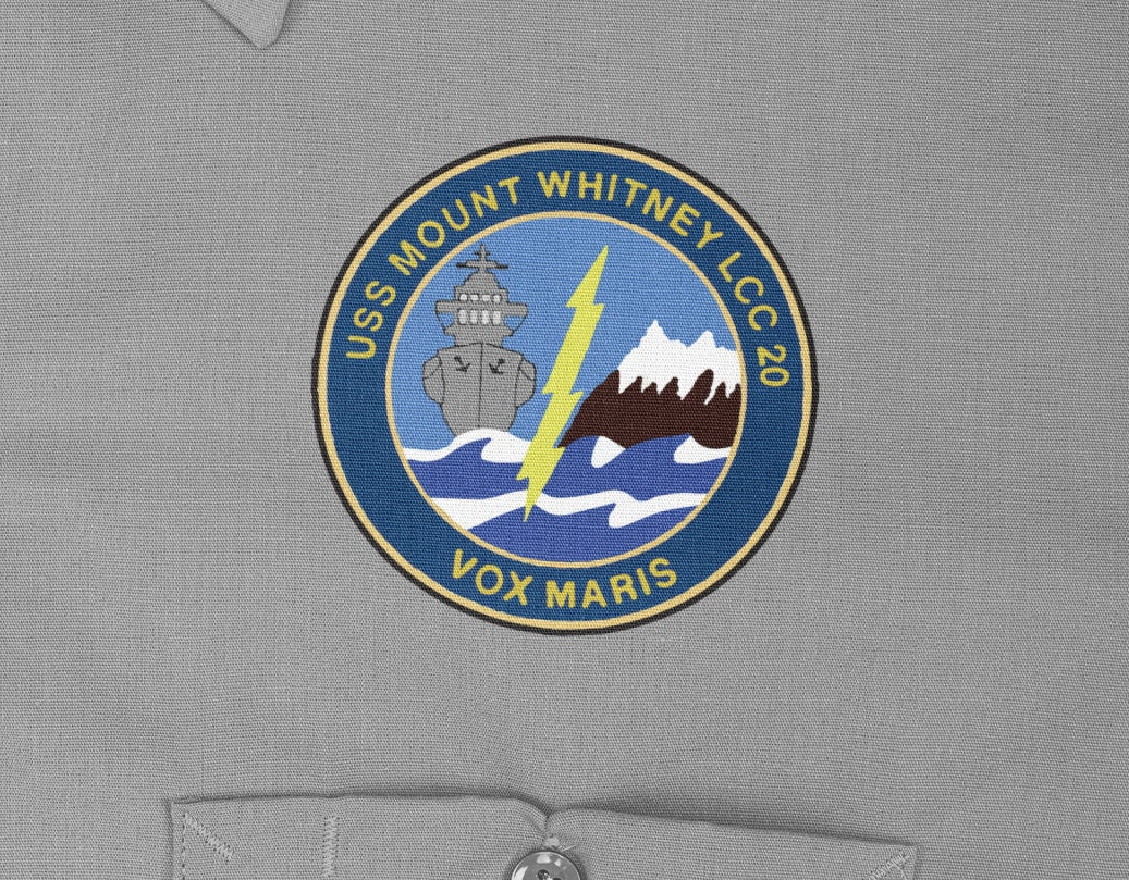 USS Mount Whitney LCC-20 Badge Iron On Heat Transfer Vinyl HTV Blue Ridge Class Amphibious Command Ship