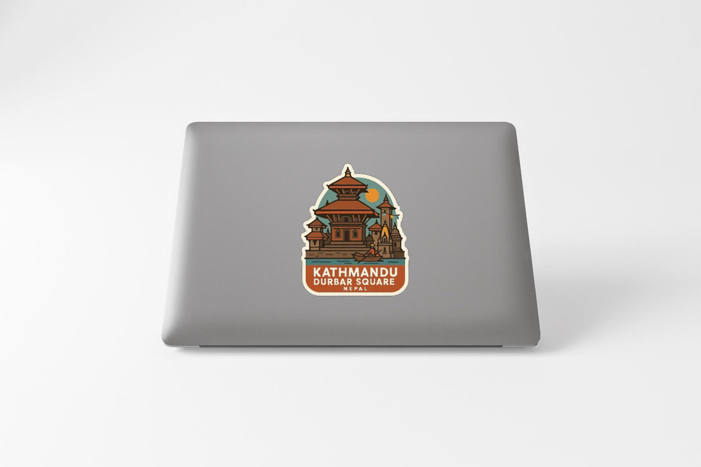 A sticker depicting a temple or pagoda with the text "KATHMANDU DURBAR SQUARE" printed on it.