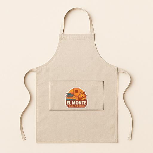 A beige apricot with a logo on the front pocket.