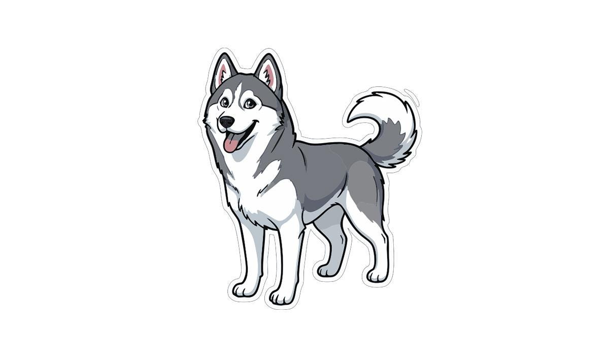 A cartoon illustration of a happy husky dog with a friendly expression.