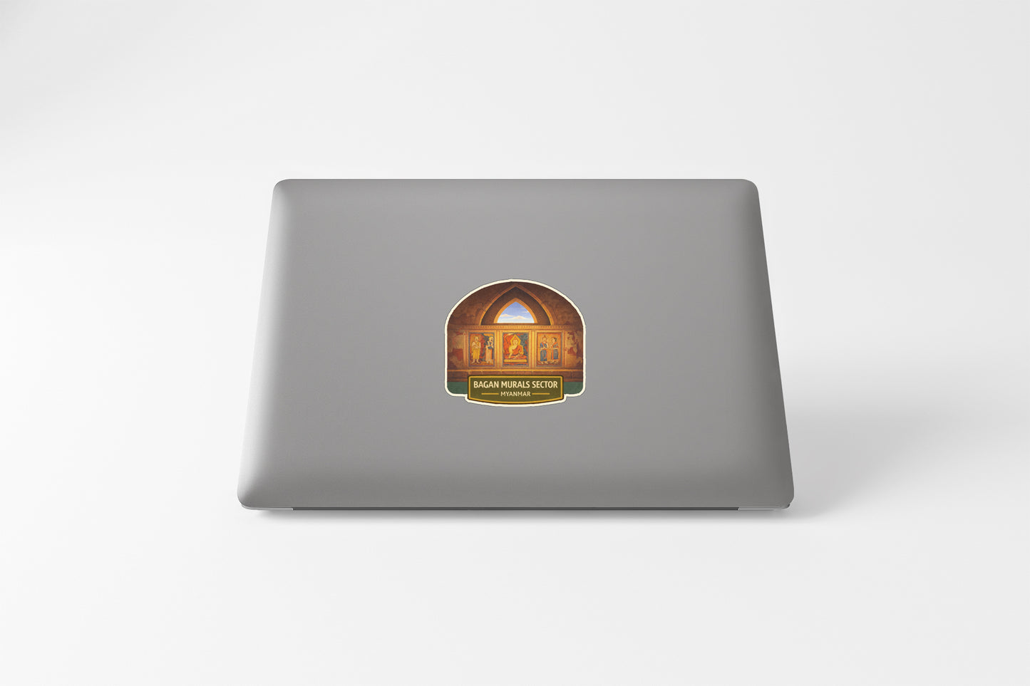 a sticker on the back of a laptop.