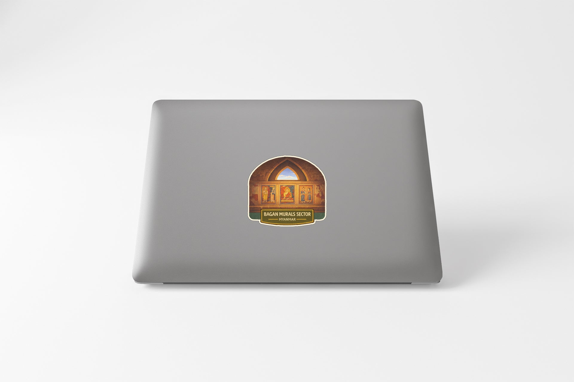 a sticker on the back of a laptop.