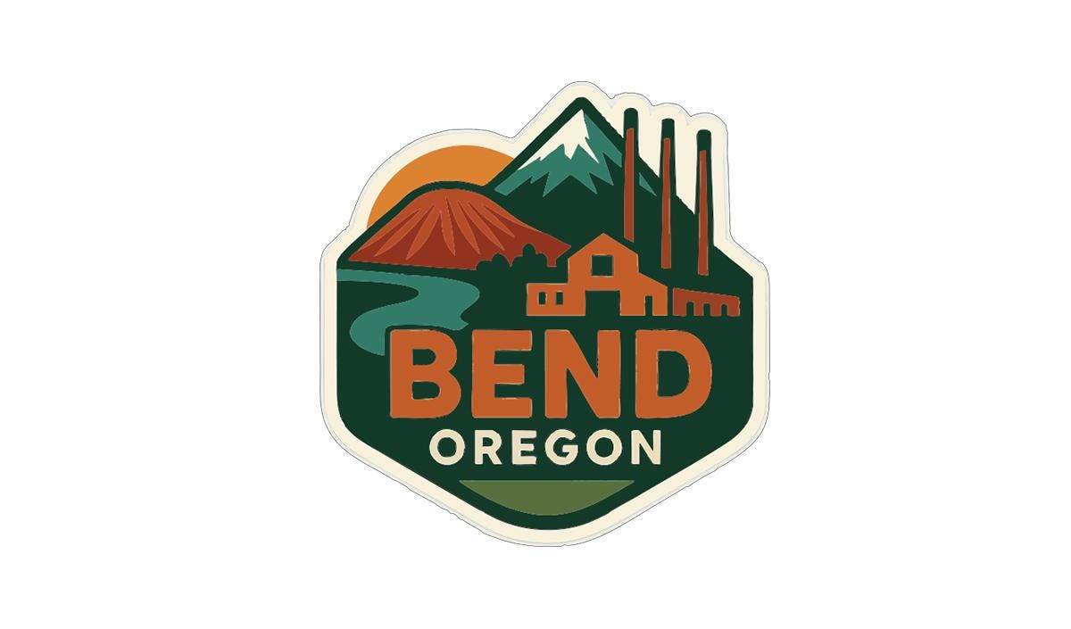 a sticker or logo with the text "BEND OREGON" prominently displayed.