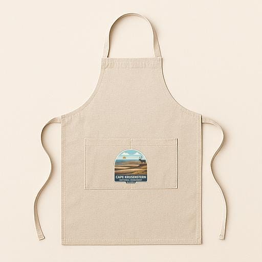 A beige apricot with a small graphic of a desert landscape and the text "CAPE KRIVERSTERN" printed on it.