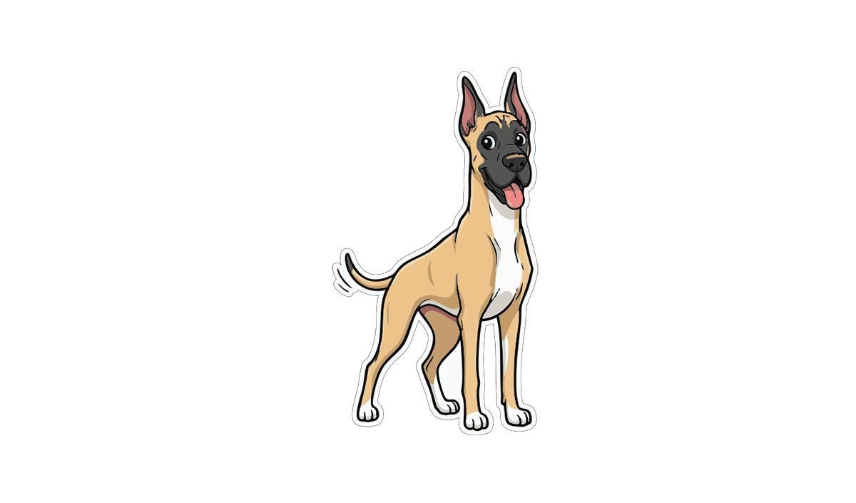 A cartoon illustration of a dog with a friendly expression.