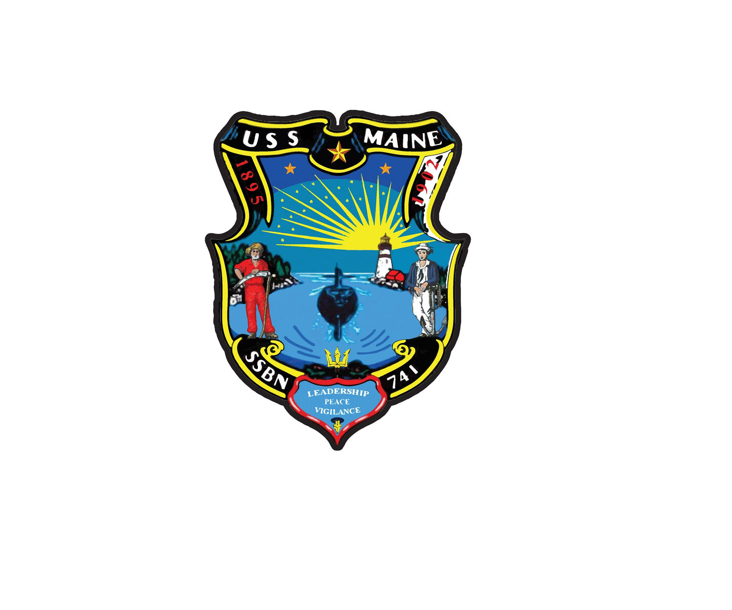 USS Maine SSBN-741 Badge Sticker Decal Ohio Class Ballistic Missile Submarine Car Sticker Bumper Sticker for Car Emblem