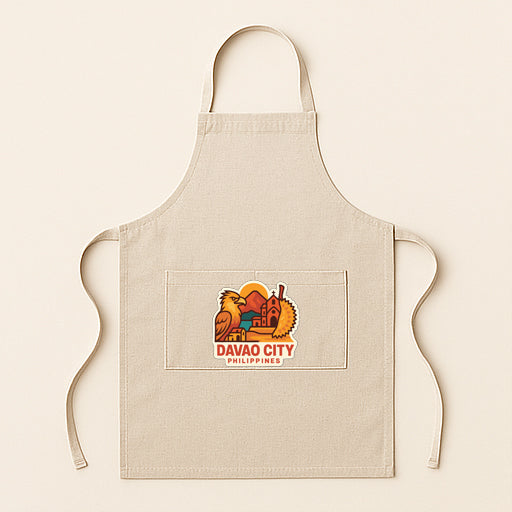 A beige apricot with a graphic of Davao City, Philippines, printed on it.