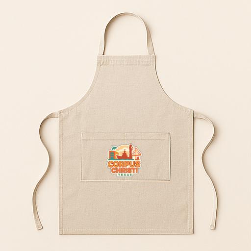 A beige apricot with a logo on the front pocket.
