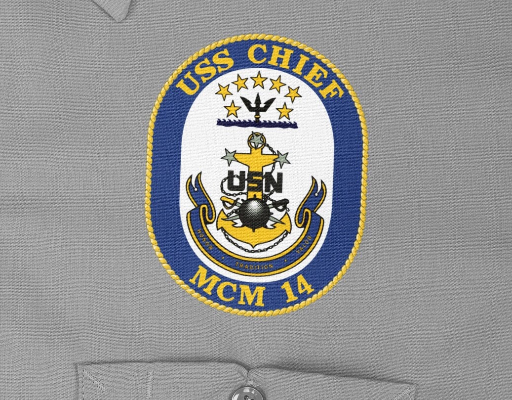 USS Chief MCM-14 Badge Iron On Heat Transfer Vinyl HTV Avenger Class Mine countermeasures ship