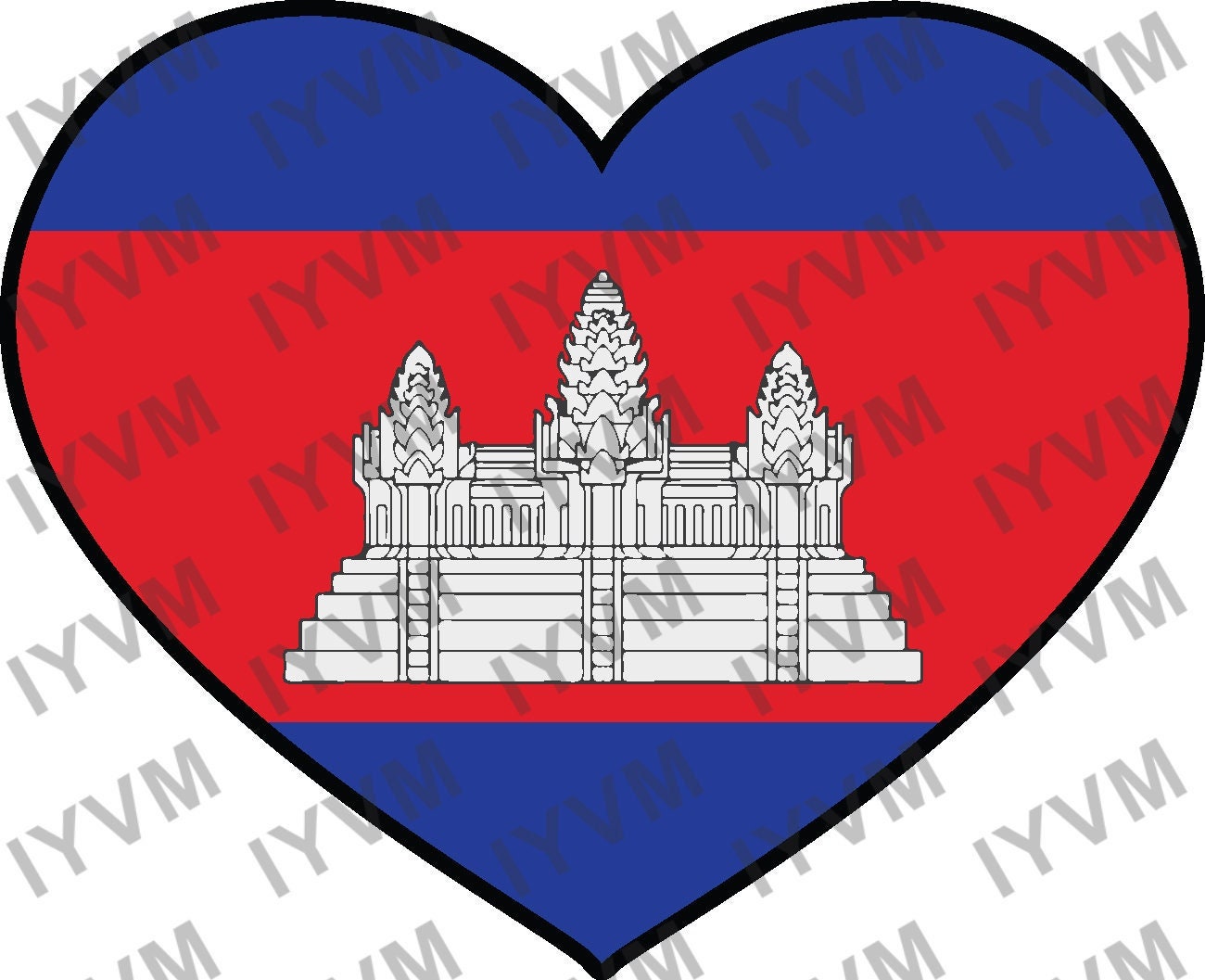 Cambodia Flag Heart Sticker Decal / Phnom Penh / Kampuchea / Kingdom of Cambodia
