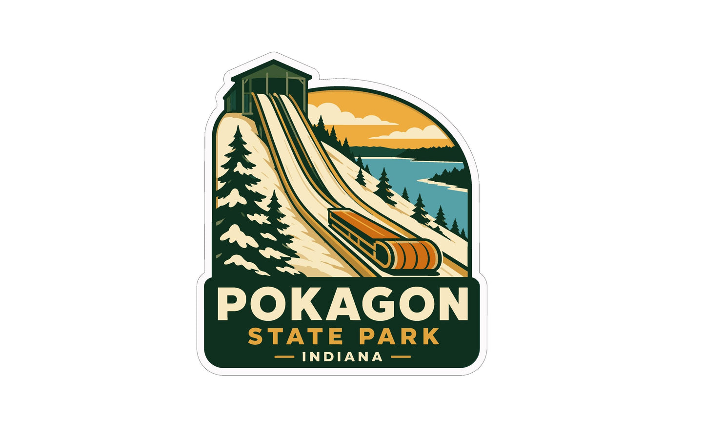A sticker depicting a ski lift at POKAGON STATE PARK, Indiana.
