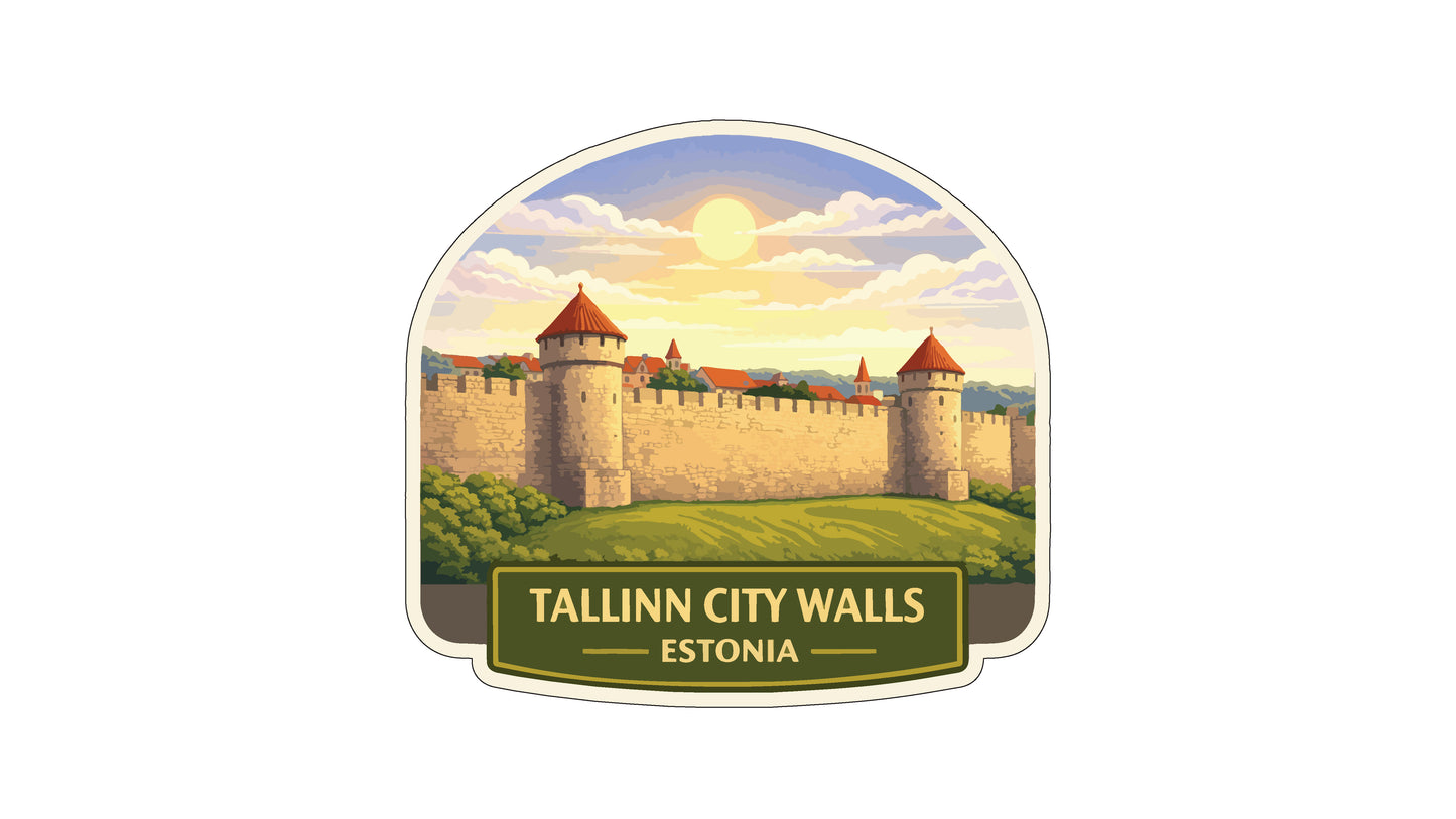 a castle with towers, set against a backdrop of a sunset sky and a grassy field.