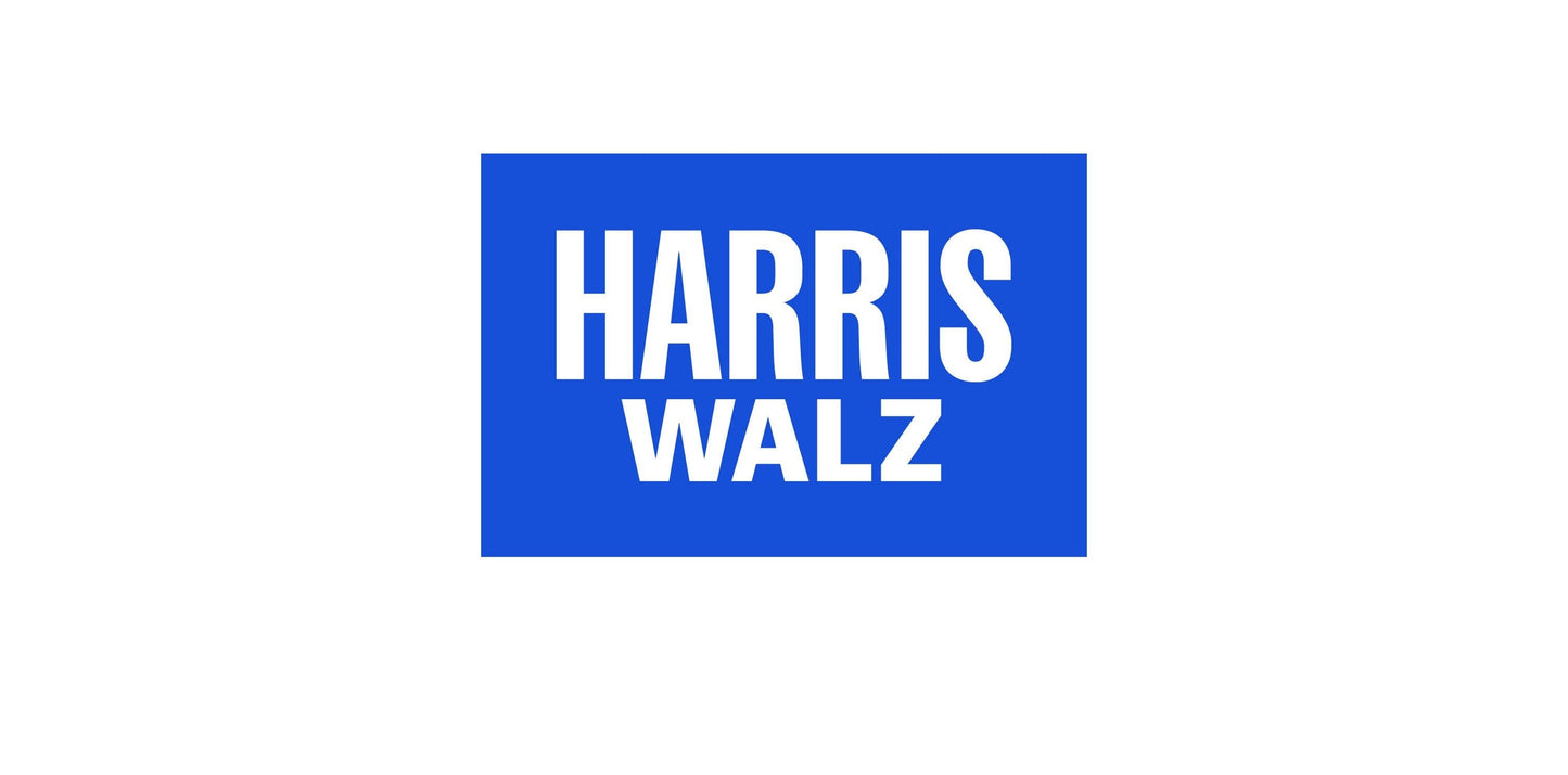 a blue square with the words harris walz on it