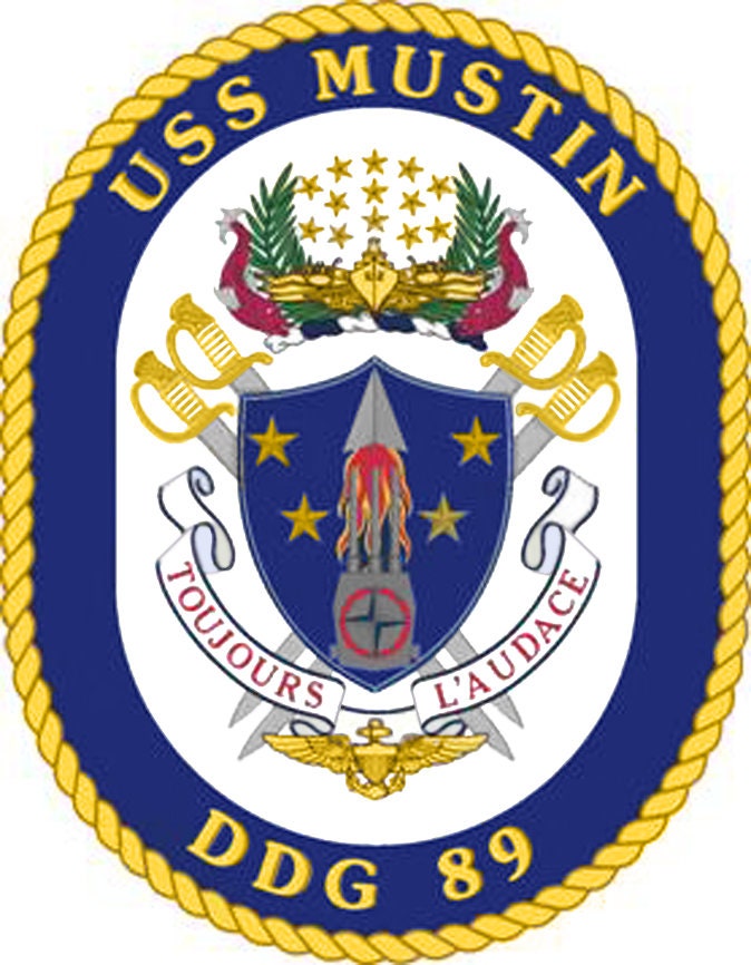 USS Mustin DDG-89 Badge Iron On Heat Transfer Vinyl HTV Arleigh Burke Class Destroyer