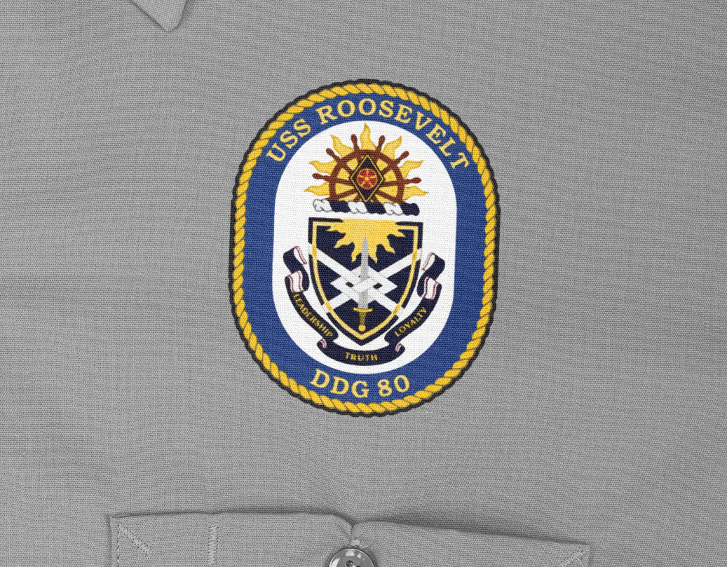 USS Roosevelt DDG-80 Badge Iron On Heat Transfer Vinyl HTV Arleigh Burke Class Destroyer