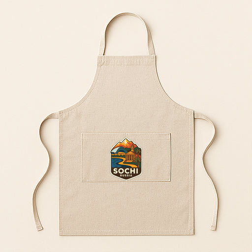 A beige apricot with a logo of the city of Sichi, which is a landmark in Sichi, Russia.
