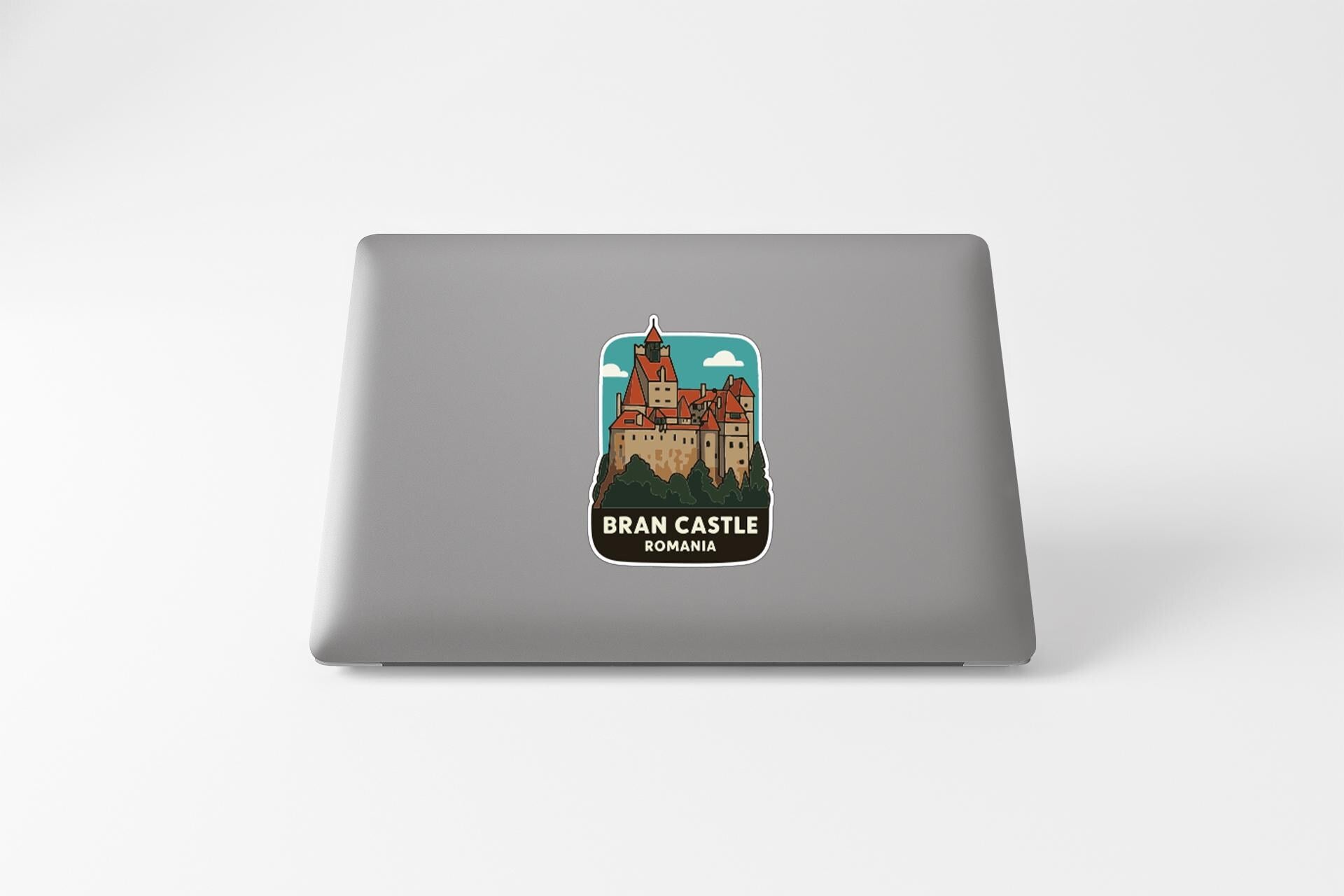 A sticker depicting the Bran Castle in Romania.
