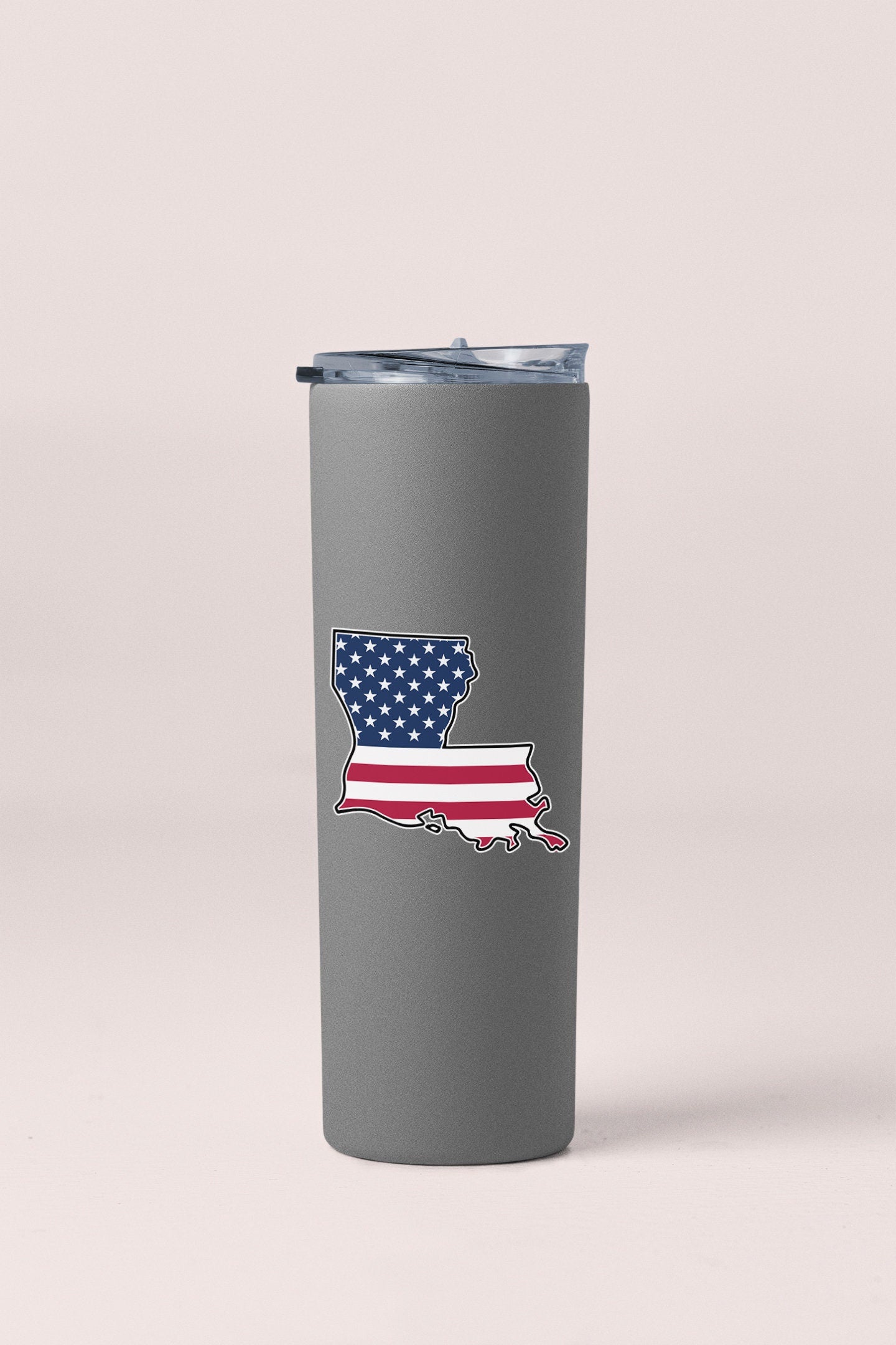 a stainless steel tumbler with the shape of the united states of america painted on