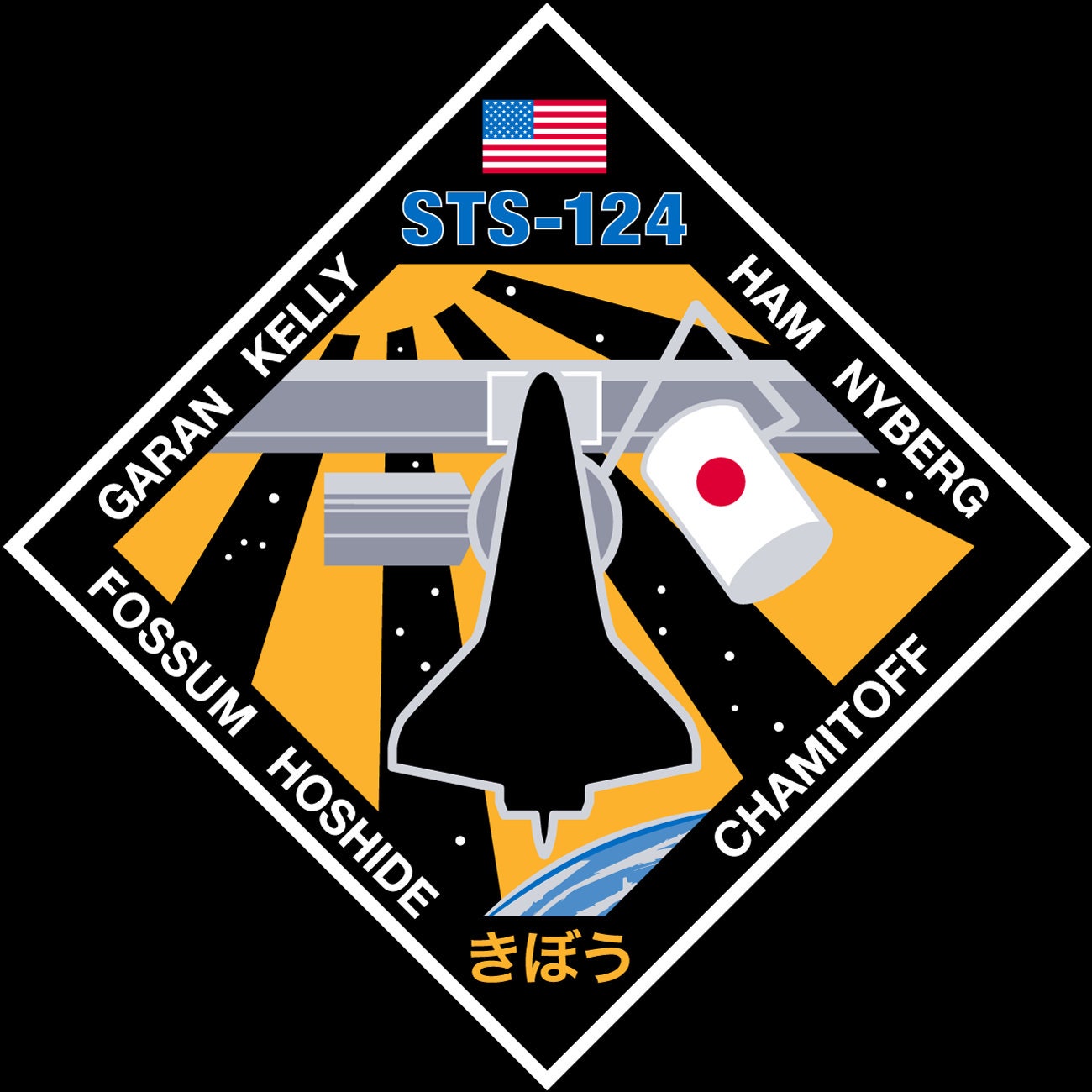 a space shuttle with a flag on it