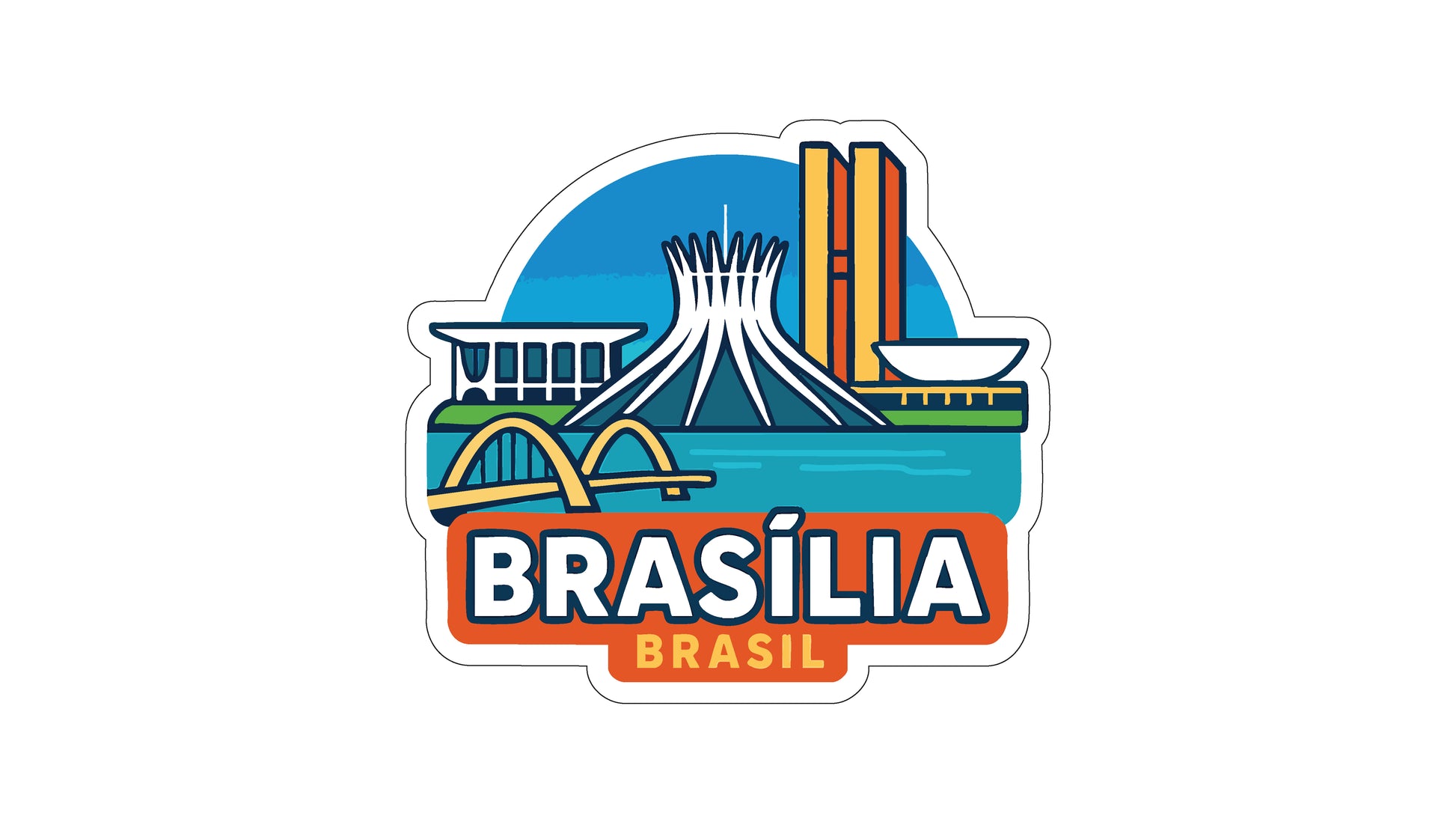 a stylized illustration of the city of Brasil, Brazil, with various landmarks and architectural elements depicted in a colorful and vibrant manner.