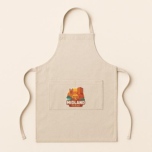 A beige apricot with a graphic of a building and the word "MIDLAND" printed on it.