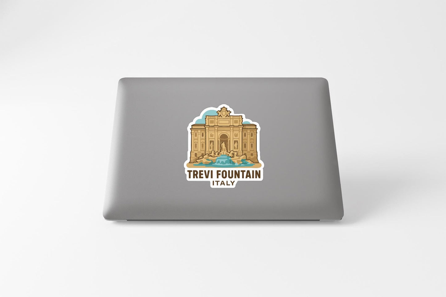 A sticker depicting the Trevi Fountain in Italy.