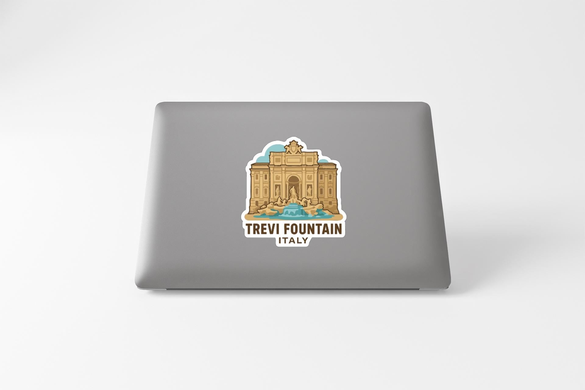 A sticker depicting the Trevi Fountain in Italy.