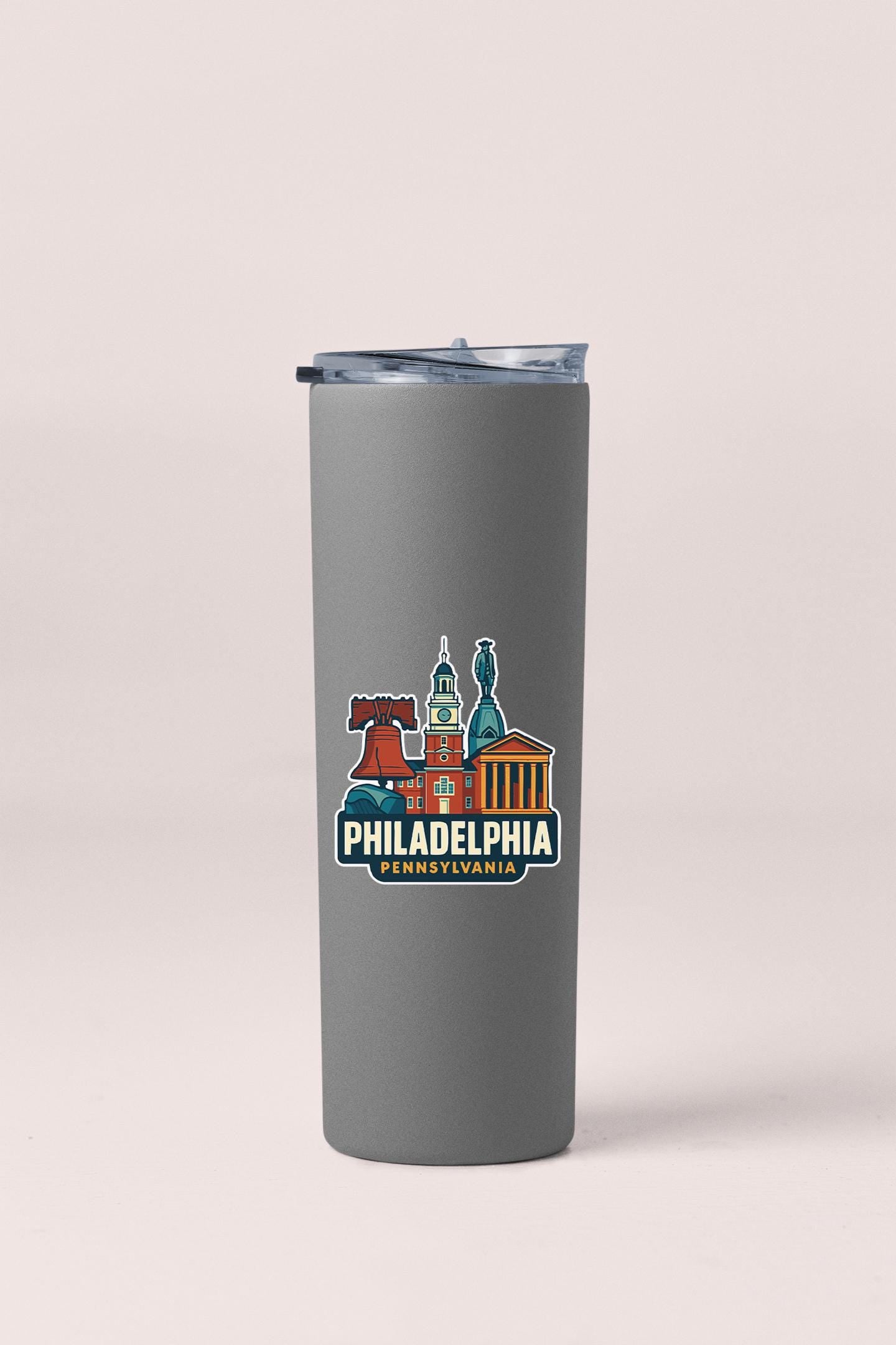 a stainless steel tumbler with philadelphia on it