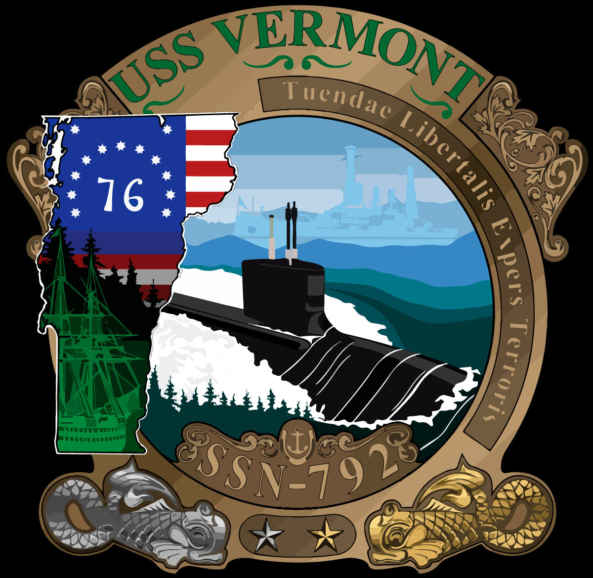 USS Vermont SSN-792 Badge Iron On Heat Transfer Vinyl HTV Virginia Class Attack submarine