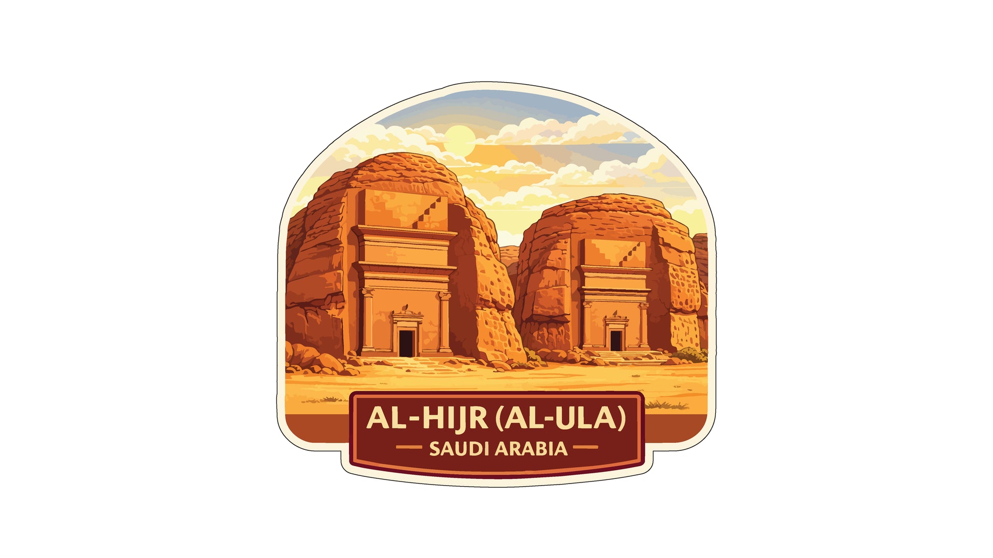 two ancient sandstone structures, likely part of the Al-Hijr (Al-Ula) in Saudi Arabia.
