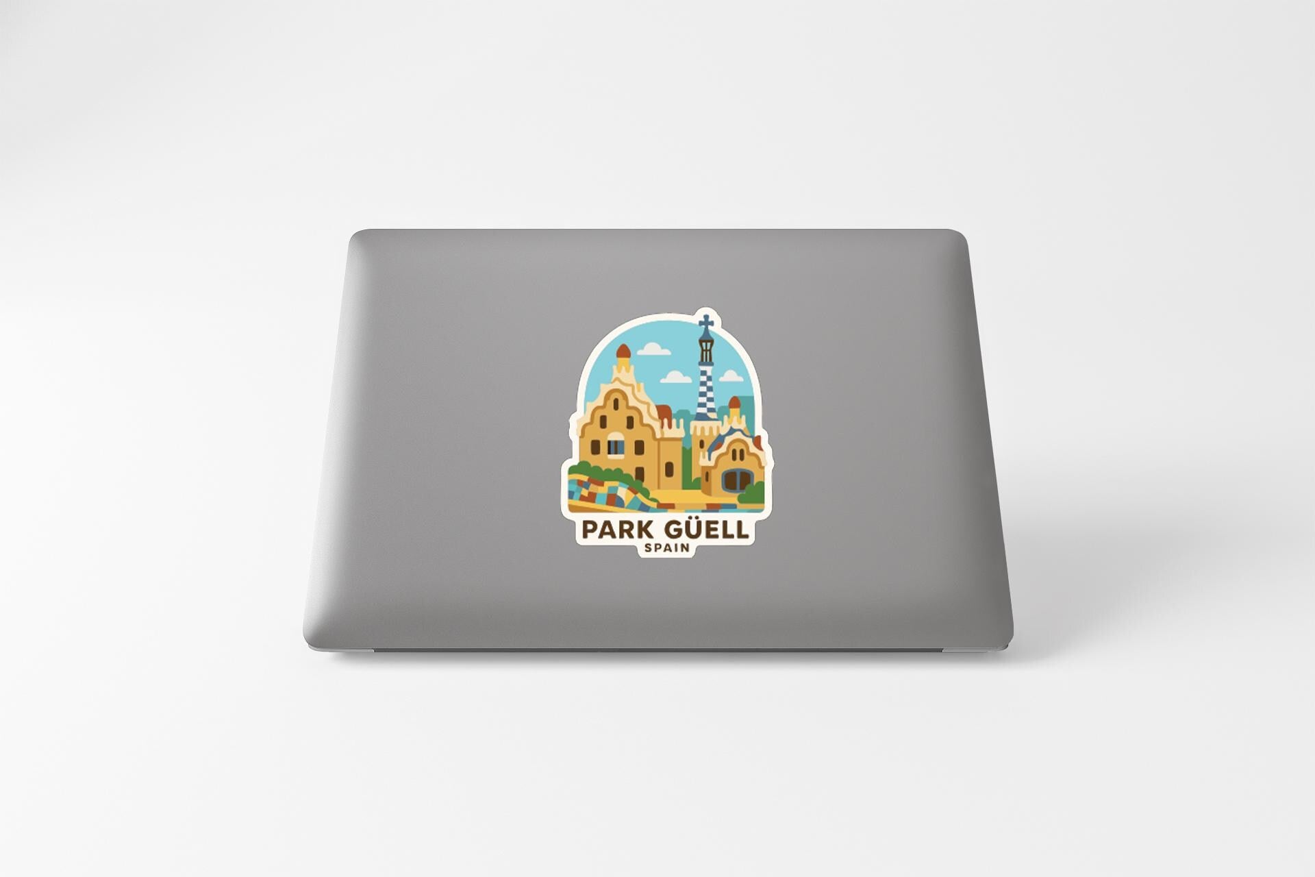 a sticker or decal of Park Güell, a famous landmark in Barcelona, Spain.