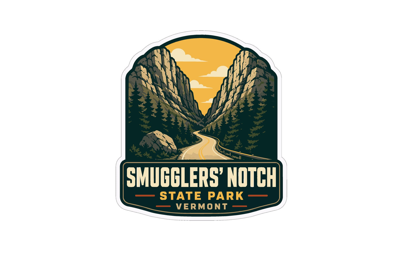 a sticker or logo for Smugglers' Notch State Park in Vermont.