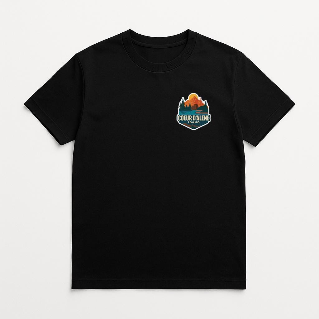 A black t-shirt with a logo on the left side.
