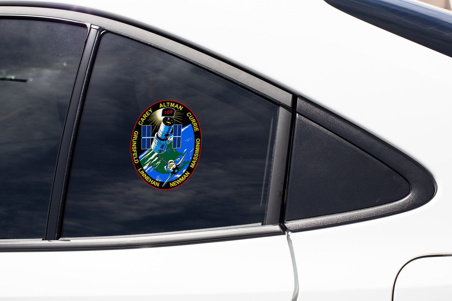 a close up of a car window with a sticker on it