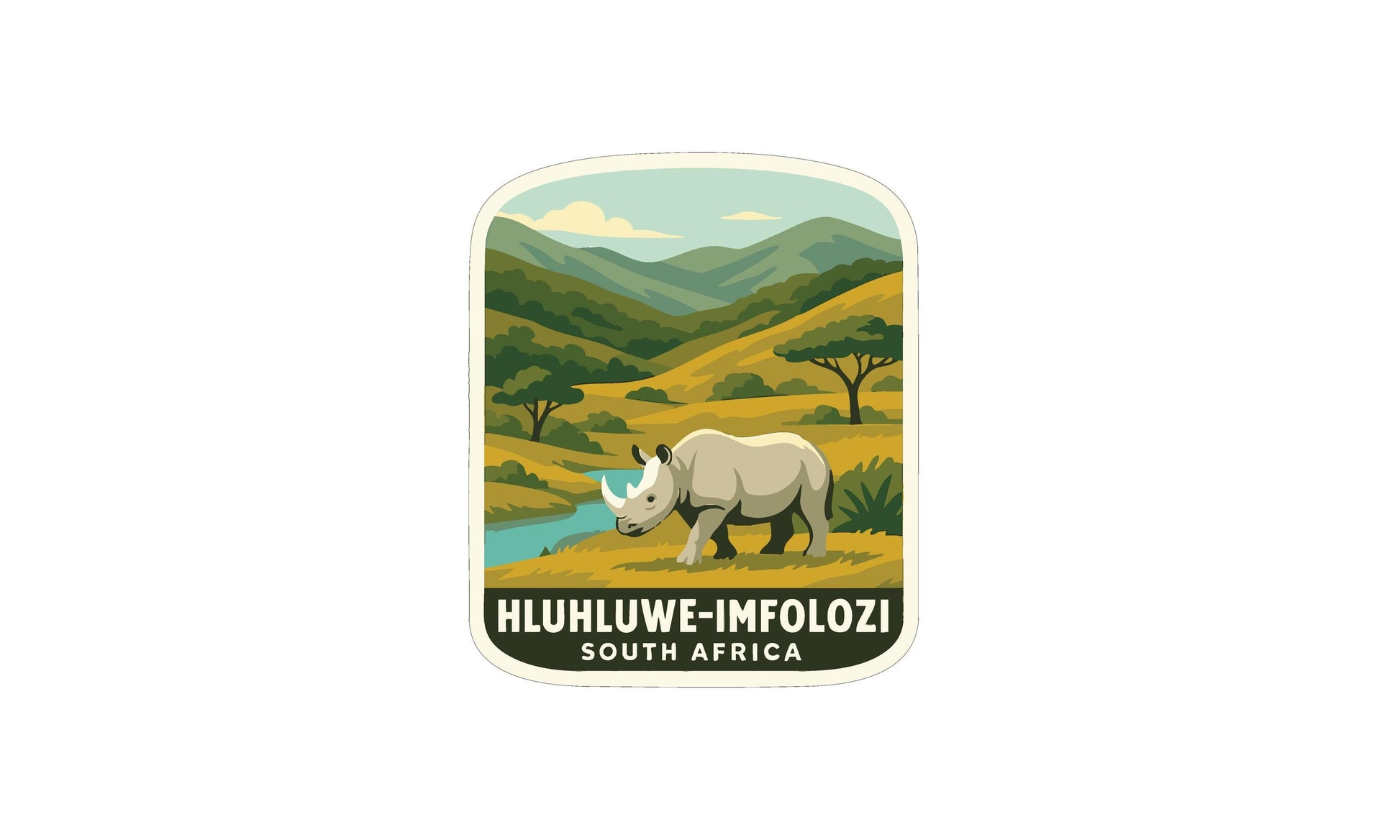 a rhinoceros in a grassy field with mountains in the background.