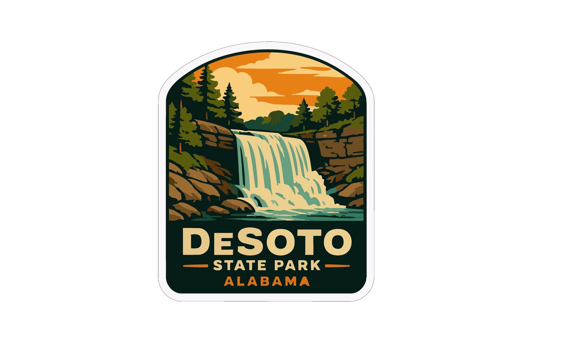A sticker depicting a waterfall in Desoto State Park, Alabama.