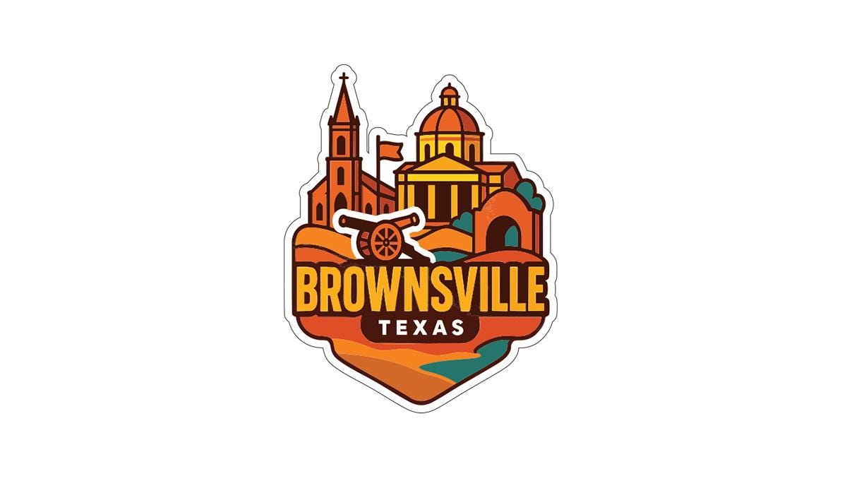 a stylized logo for the city of Brownsville, Texas.