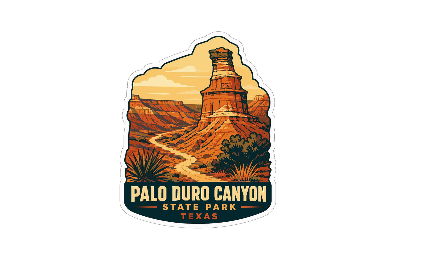 A sticker depicting the iconic Palo Duro Canyon, a famous landmark in the state park of Texas.