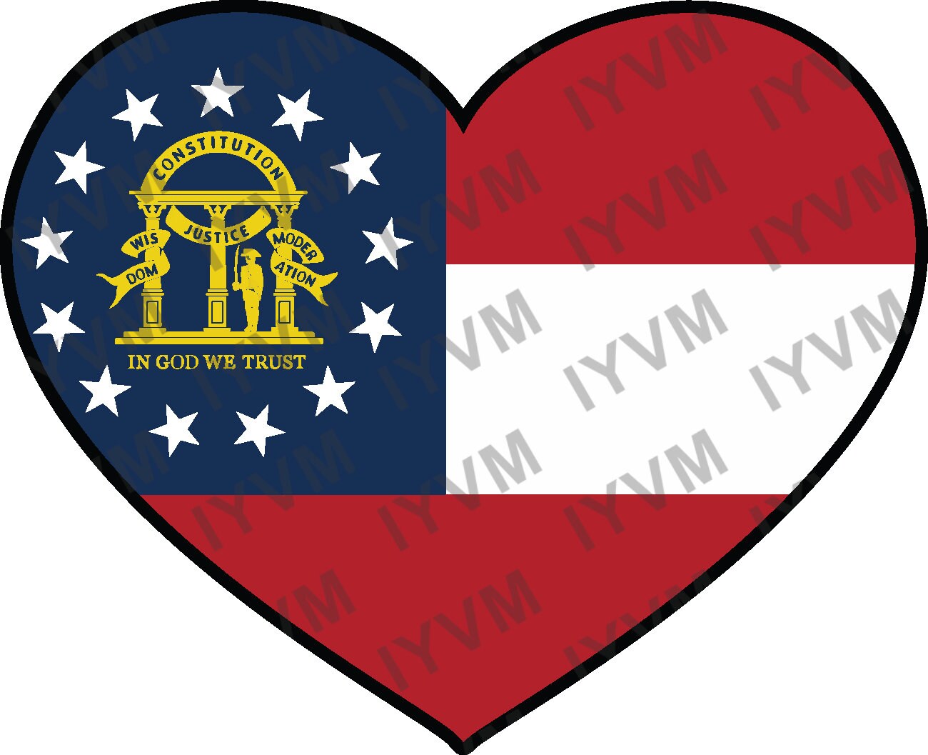 State of Georgia Flag Heart Sticker Decal  USA Georgia State  Atlanta  The Peach State  Cracker State / Empire State of the South