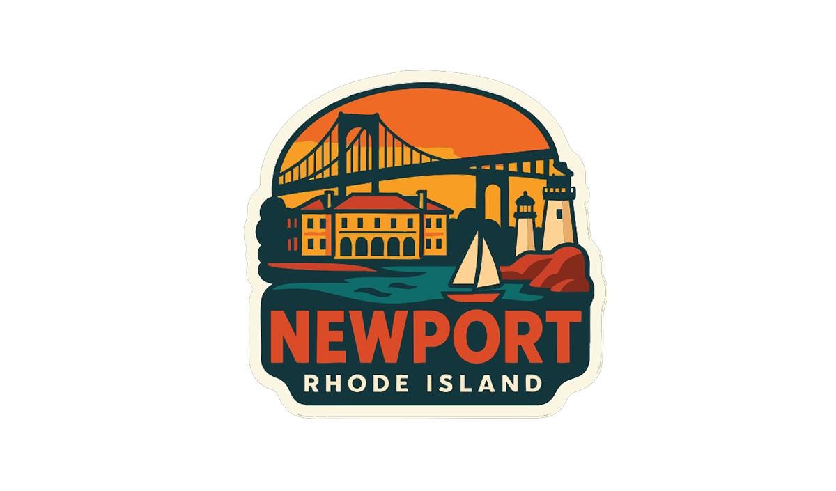 a sticker or logo depicting a scenic view of Newport, Rhode Island.